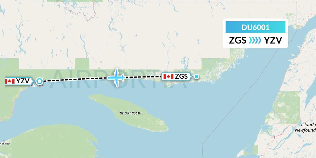 DU6001 Sky Jet M.g. Inc Flight Map: Gethsemani to Sept-Iles