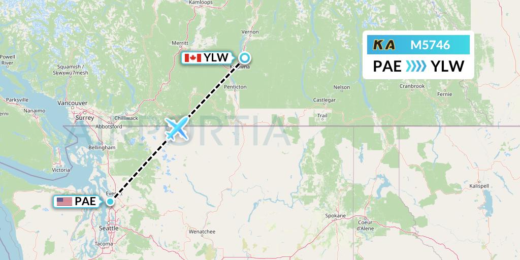 M5746 Kenmore Air Flight Map: Everett to Kelowna