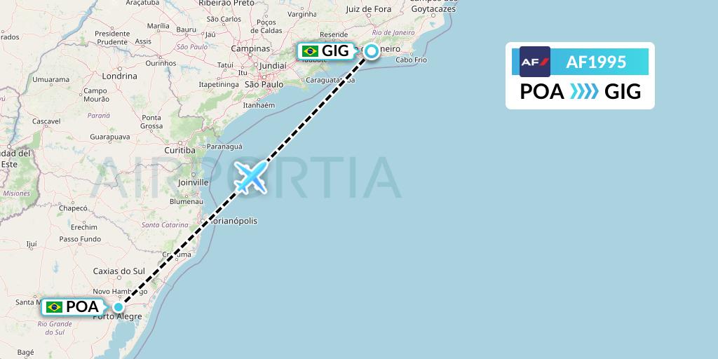 AF1995 Air France Flight Map: Porto Alegre to Rio de Janeiro