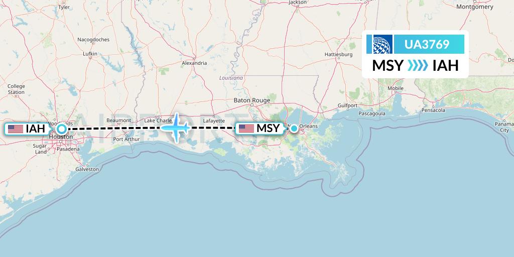UA3769 United Airlines Flight Map: New Orleans to Houston