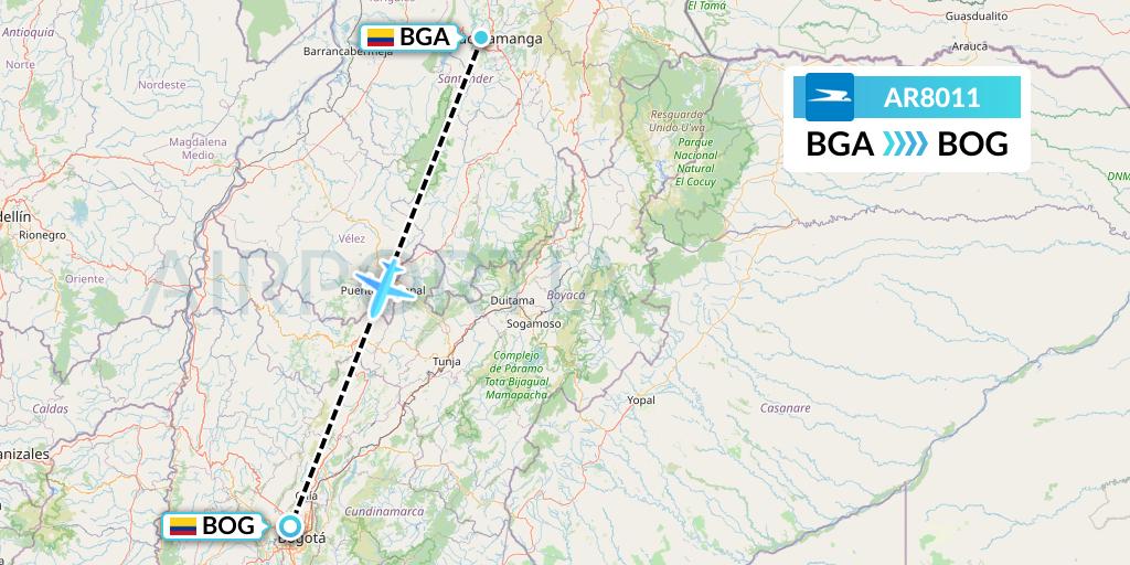 AR8011 Aerolineas Argentinas Flight Map: Bucaramanga to Bogota