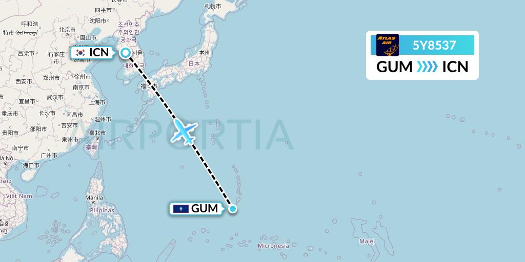 5Y8537 Atlas Air Flight Map: Guam to Seoul