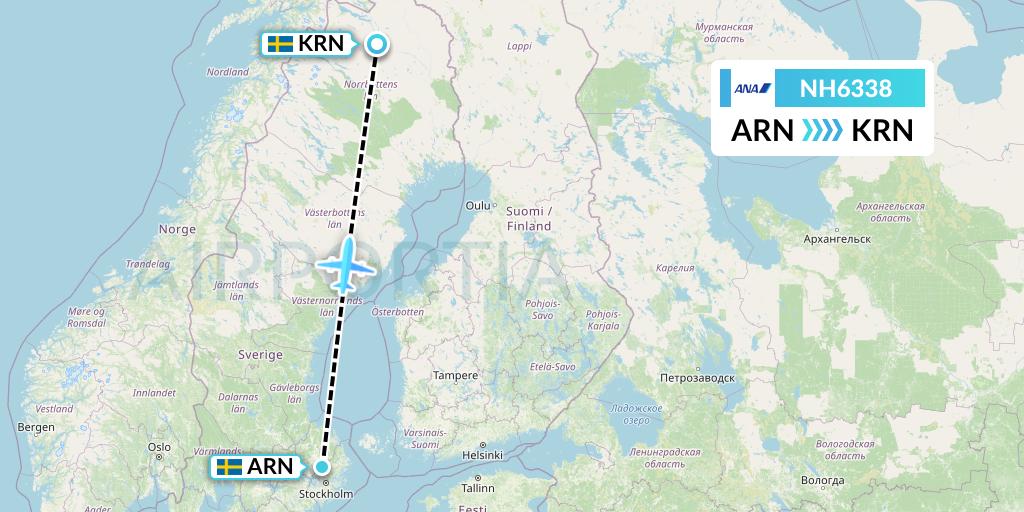 NH6338 All Nippon Airways Flight Map: Stockholm to Kiruna