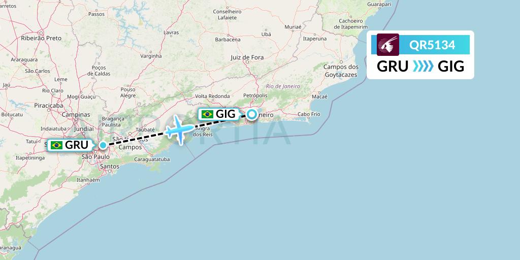 QR5134 Qatar Airways Flight Map: Sao Paulo to Rio de Janeiro