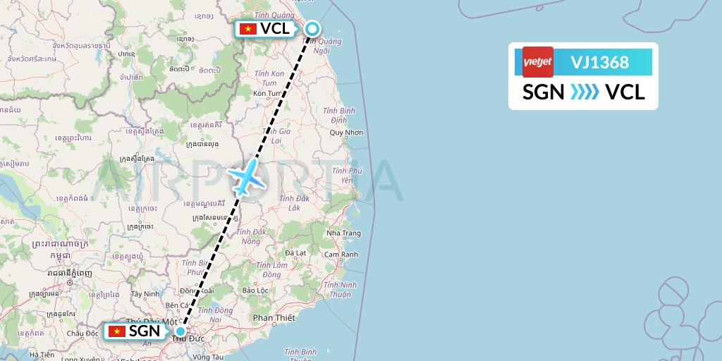VJ1368 VietJet Air Flight Map: Ho Chi Minh City to Chu Lai