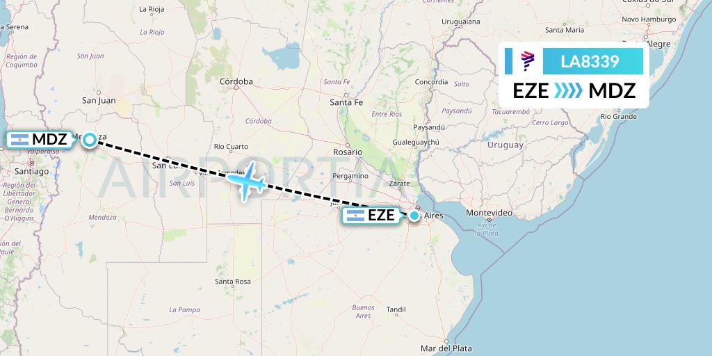 LA8339 LAN Airlines Flight Map: Buenos Aires to Mendoza