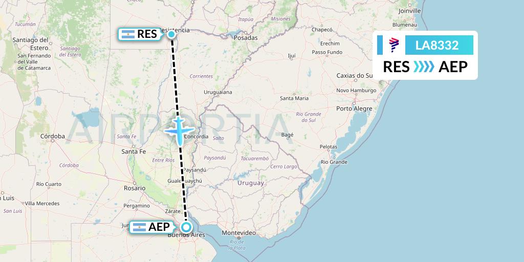 LA8332 LAN Airlines Flight Map: Resistencia to Buenos Aires
