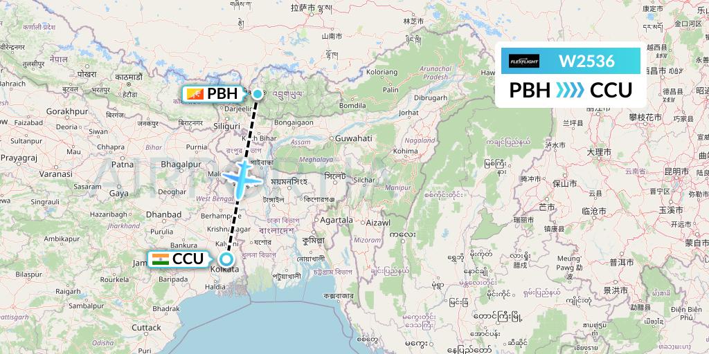 W2536 Flex Flight Flight Map: Paro to Kolkata