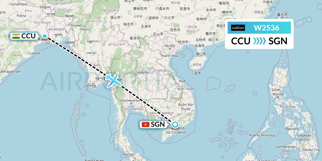 W2536 Flex Flight Flight Map: Kolkata to Ho Chi Minh City