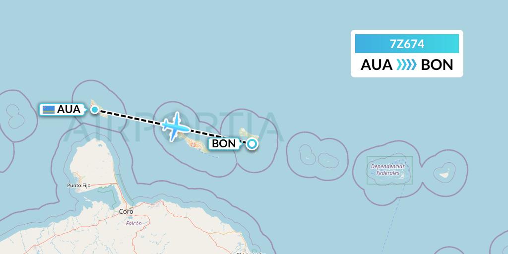 7Z674 EZ Air Flight Map: Oranjestad to Bonaire