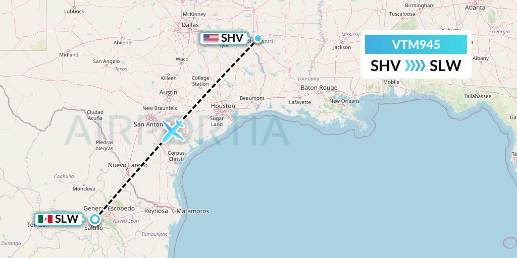 VTM945 Aeronaves TSM Flight Map: Shreveport to Saltillo
