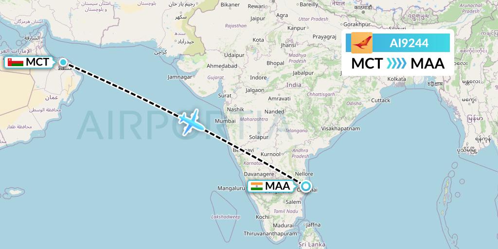 AI9244 Air India Flight Map: Muscat to Chennai