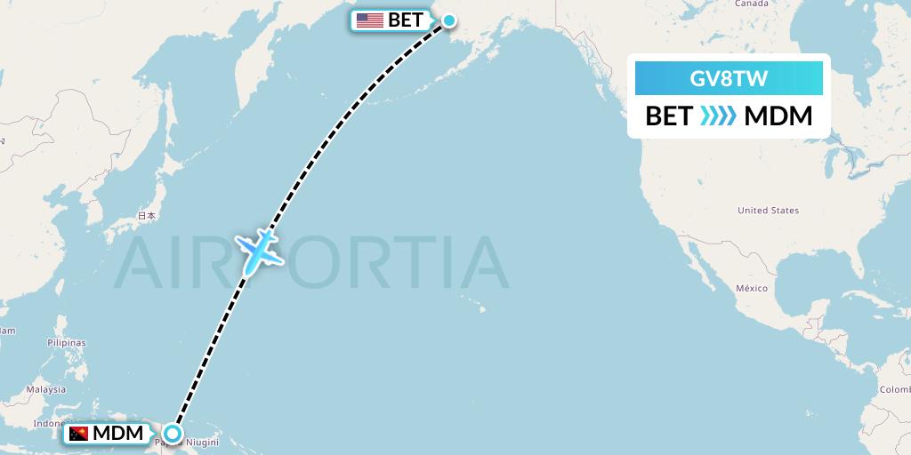 GV8TW Grant Aviation Flight Map: Bethel to Munduku