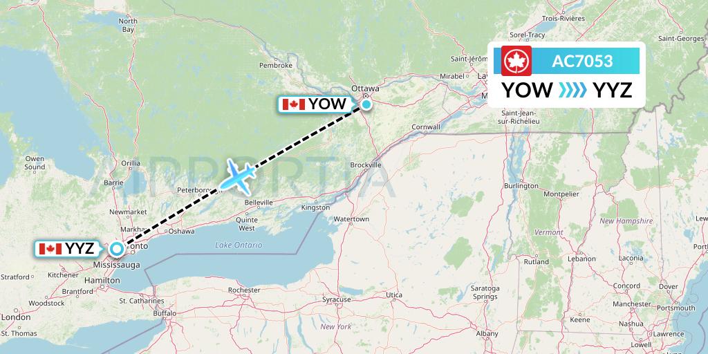 AC7053 Air Canada Flight Map: Ottawa to Toronto