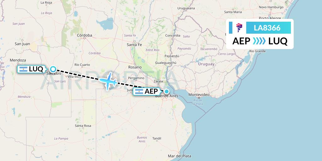 LA8366 LAN Airlines Flight Map: Buenos Aires to San Luis