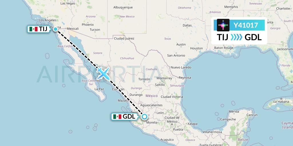 Y41017 Volaris Flight Map: Tijuana to Guadalajara