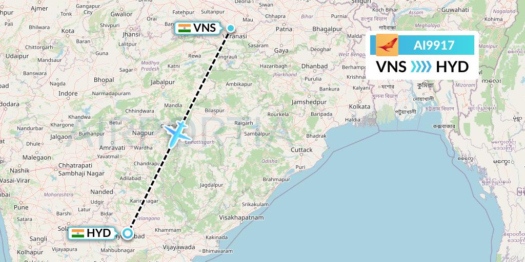 AI9917 Air India Flight Map: Varanasi to Hyderabad