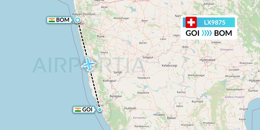 LX9875 Swiss Flight Map: Goa to Mumbai