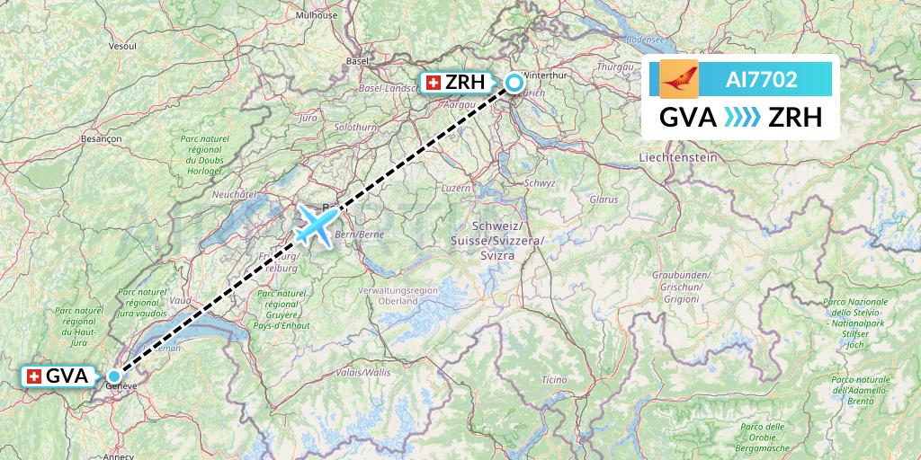 AI7702 Air India Flight Map: Geneva to Zurich