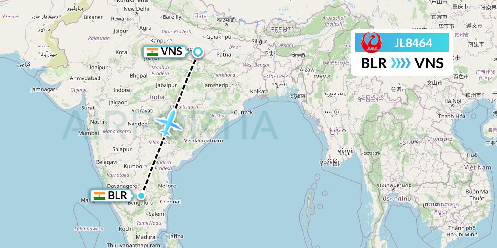 JL8464 Japan Airlines Flight Map: Bangalore to Varanasi