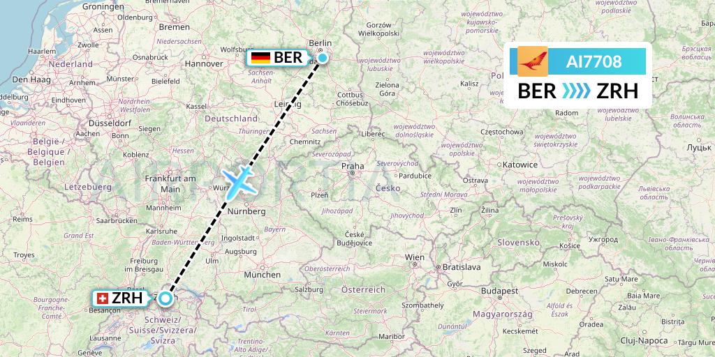 AI7708 Air India Flight Map: Berlin to Zurich