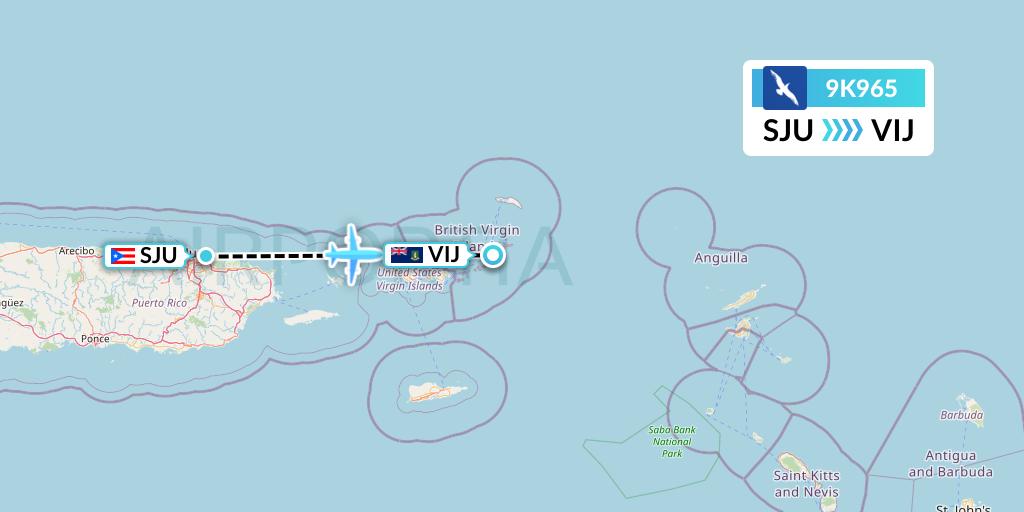9K965 Cape Air Flight Map: San Juan to Virgin Gorda