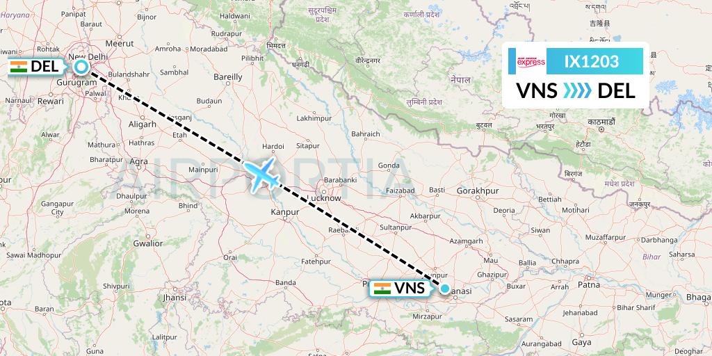 IX1203 Air India Express Flight Map: Varanasi to Delhi
