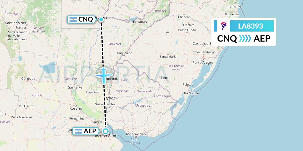 LA8393 LAN Airlines Flight Map: Corrientes to Buenos Aires
