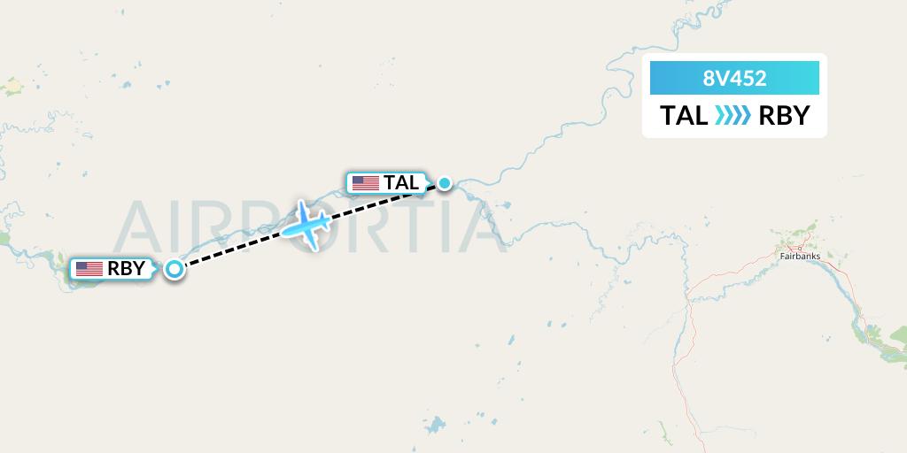8V452 Wright Air Service Flight Map: Tanana to Ruby