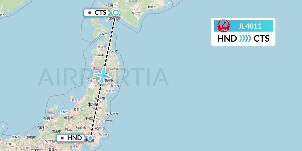 JL4011 Japan Airlines Flight Map: Tokyo to Sapporo