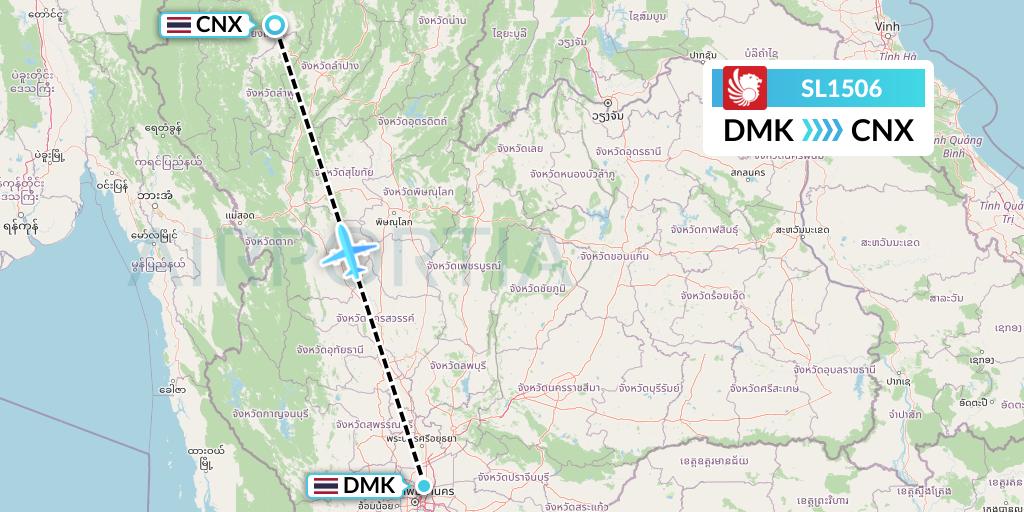 SL1506 Thai Lion Air Flight Map: Bangkok to Chiang Mai