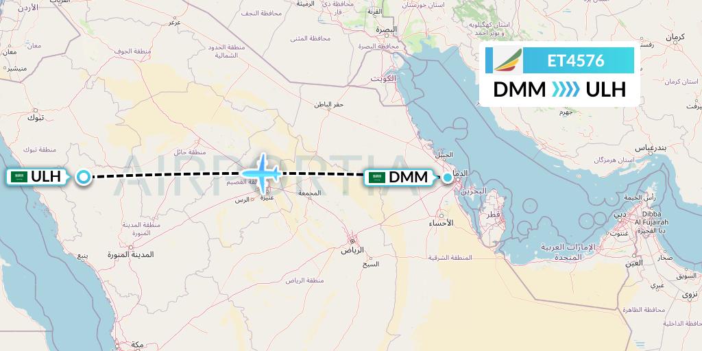 ET4576 Ethiopian Airlines Flight Map: Dammam to Al Ula