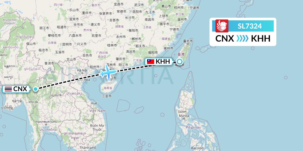 SL7324 Thai Lion Air Flight Map: Chiang Mai to Kaohsiung