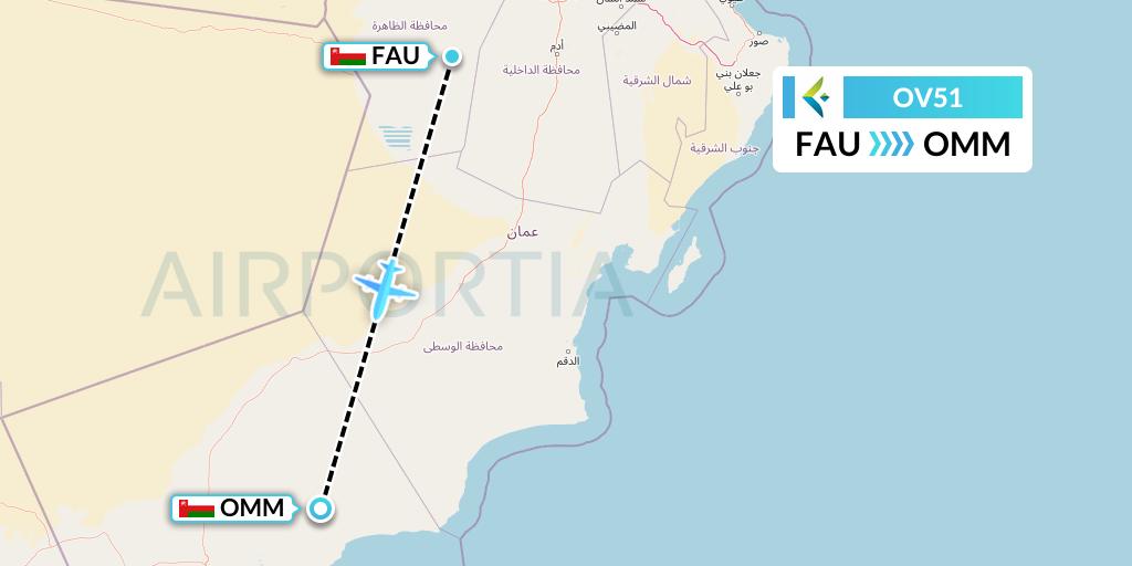 OV51 SalamAir Flight Map: Muscat to Marmul