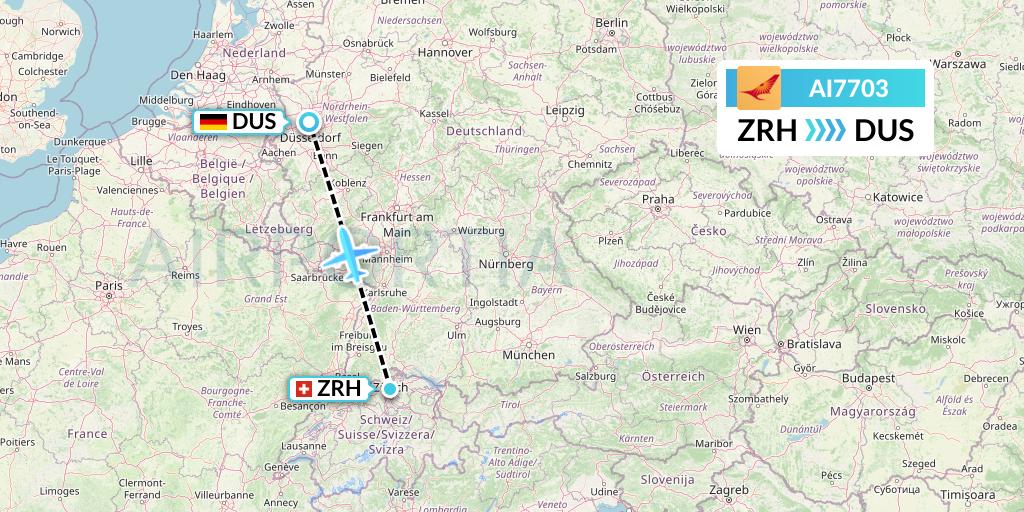 AI7703 Air India Flight Map: Zurich to Dusseldorf