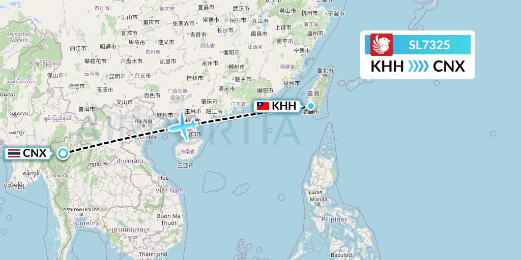 SL7325 Thai Lion Air Flight Map: Kaohsiung to Chiang Mai