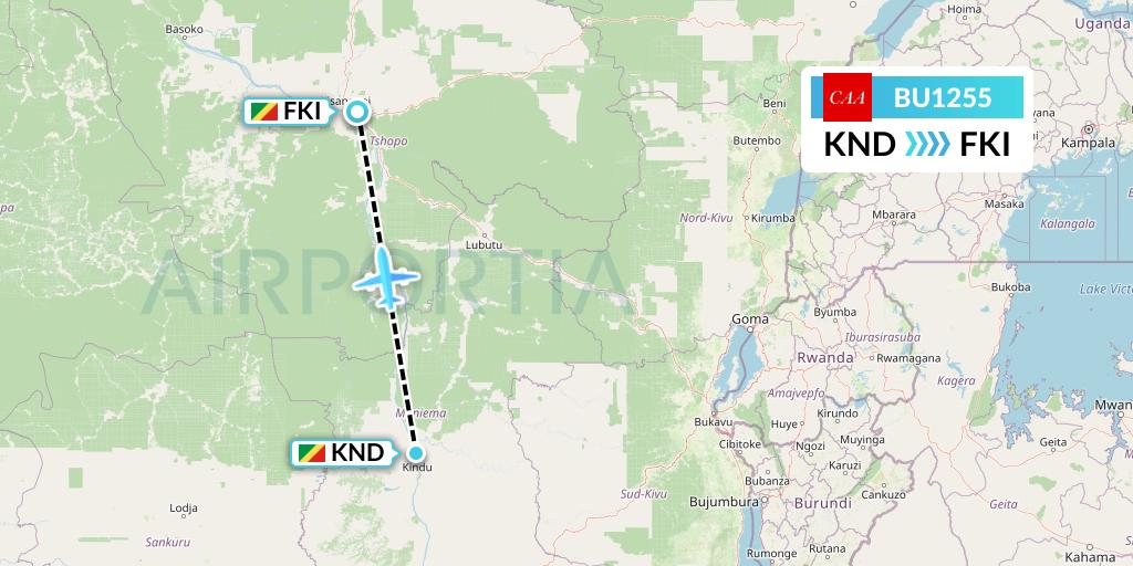 BU1255 flyCAA Flight Map: Kindu to Kisangani