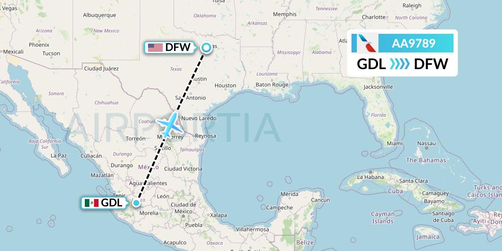 AA9789 American Airlines Flight Map: Guadalajara to Dallas