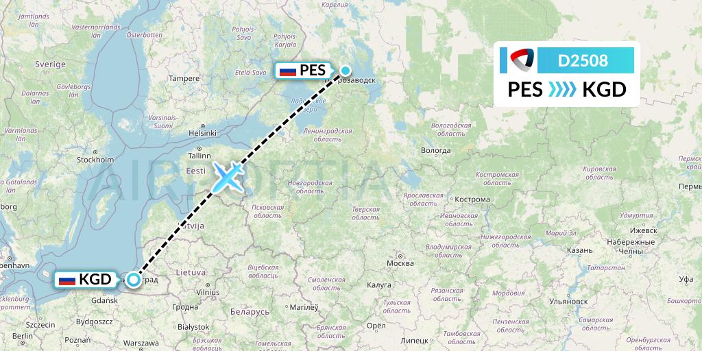 D2508 Severstal Aircompany Flight Map: Petrozavodsk to Kaliningrad