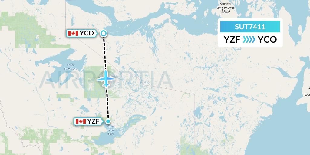 SUT7411 Summit Air Ltd. Flight Map: Yellowknife to Kugluktuk