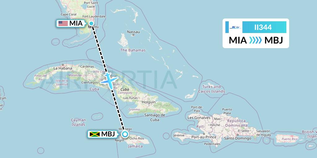 II344 IBC Airways Flight Map: Miami to Montego Bay