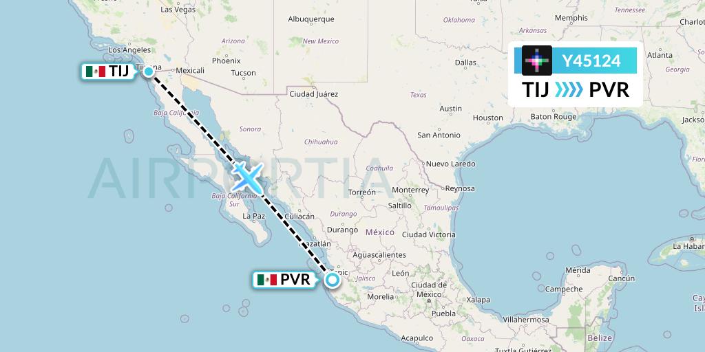 Y45124 Volaris Flight Map: Tijuana to Puerto Vallarta