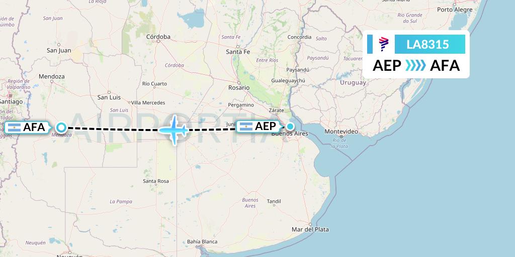 LA8315 LAN Airlines Flight Map: Buenos Aires to San Rafael