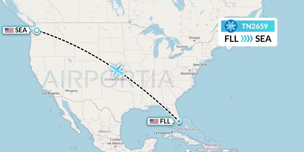 TN2659 Air Tahiti Nui Flight Map: Fort Lauderdale to Seattle