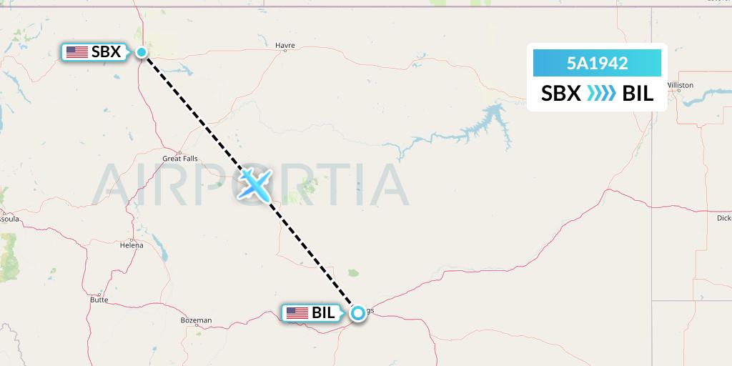 5A1942 Alpine Air Express Flight Map: Shelby to Billings