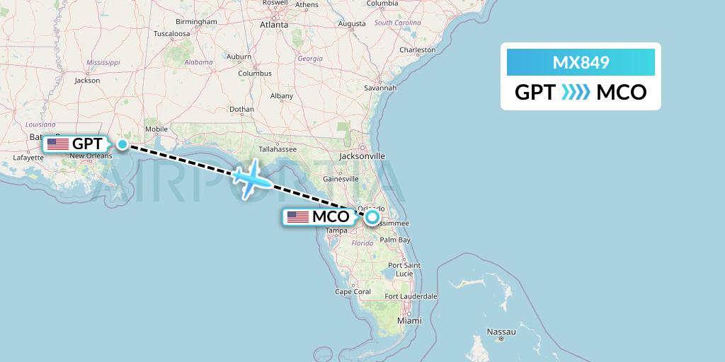 MX849 Breeze Airways Flight Map: Gulfport to Orlando