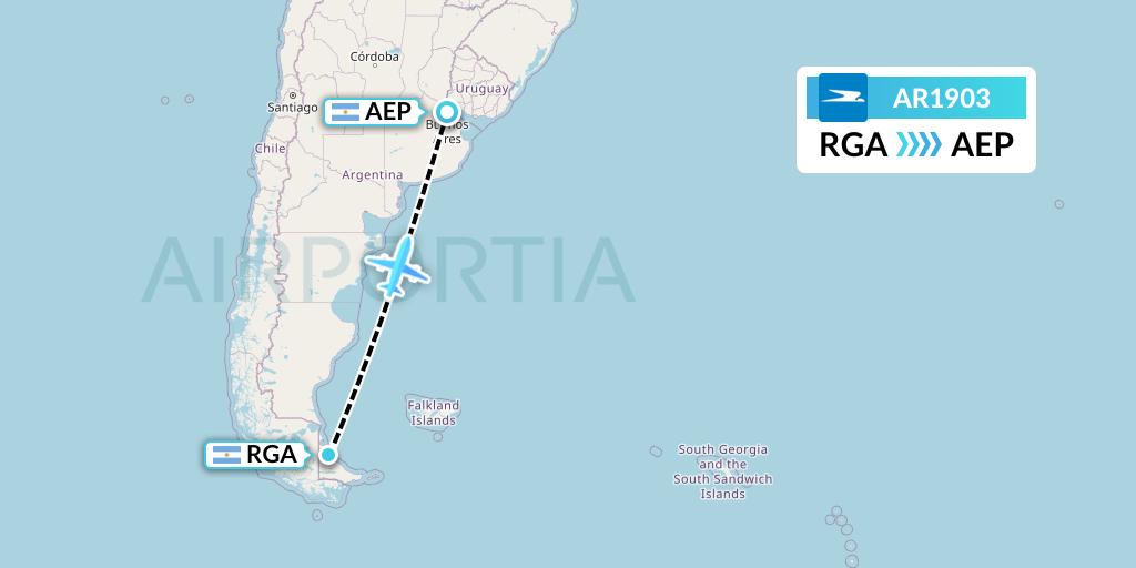 AR1903 Aerolineas Argentinas Flight Map: Rio Grande to Buenos Aires