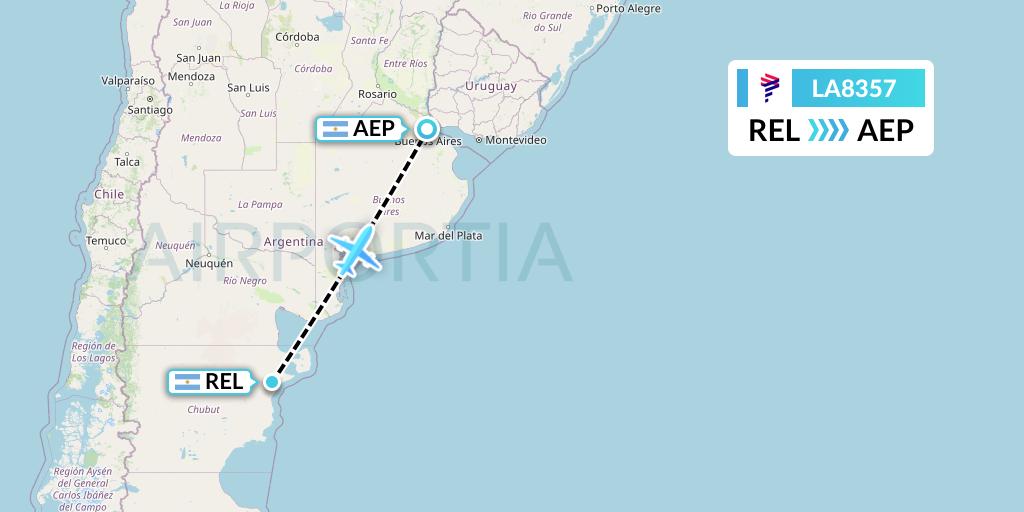 LA8357 LAN Airlines Flight Map: Trelew to Buenos Aires