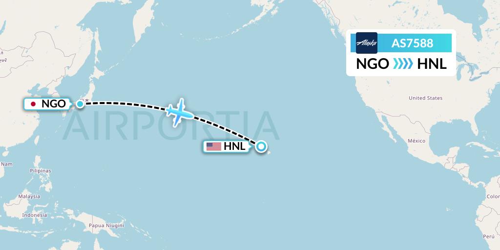 AS7588 Alaska Airlines Flight Map: Nagoya to Honolulu