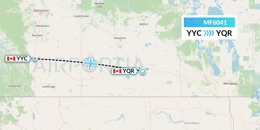 MF6041 Xiamen Airlines Flight Map: Calgary to Regina